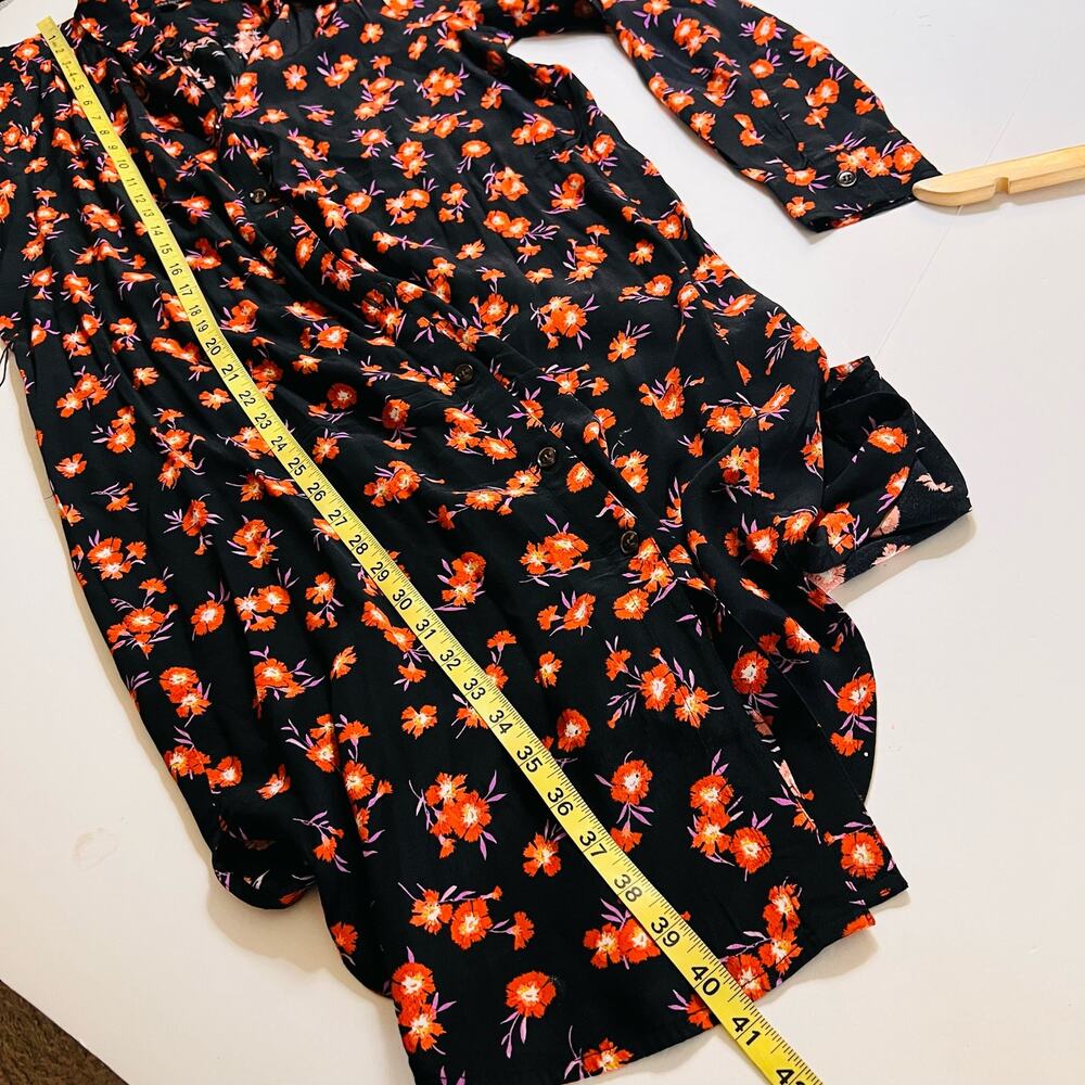 Ann Taylor Floral Button Up Shirt Dress Size S Small Black Multi - Picture 8 of 9
